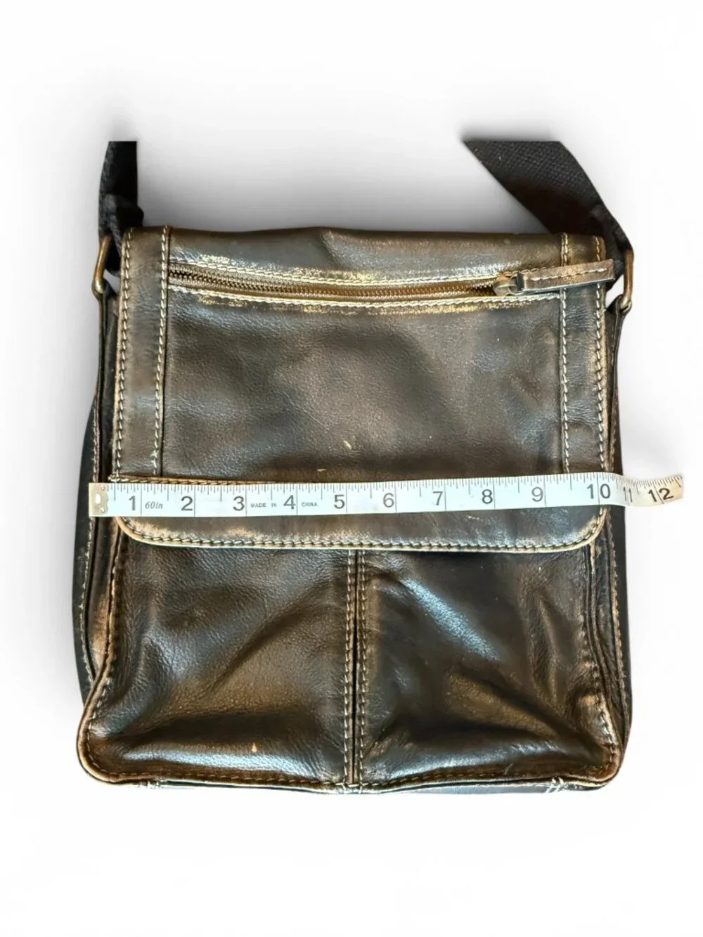 Black Rivet Black/Brown Leather Crossbody Bag Multi-Pocket Adjustable Strap